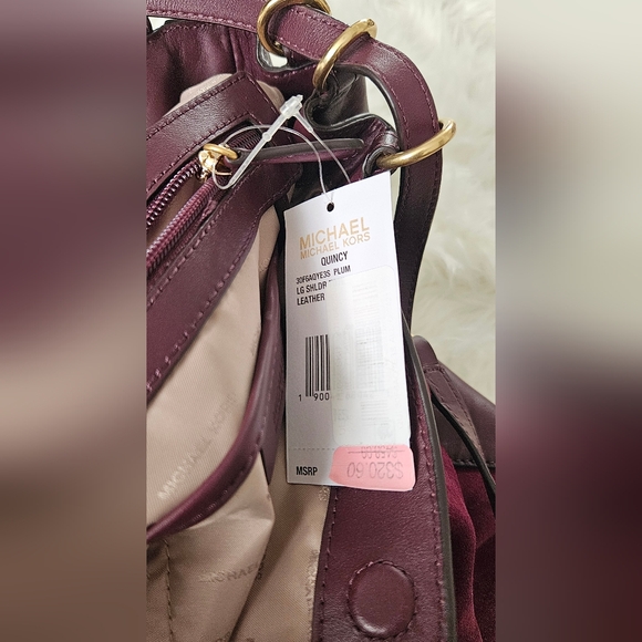 Michael Kors Quincy Large Suede and Leather Shoulder Tote - Maroon - Picture 16 of 16